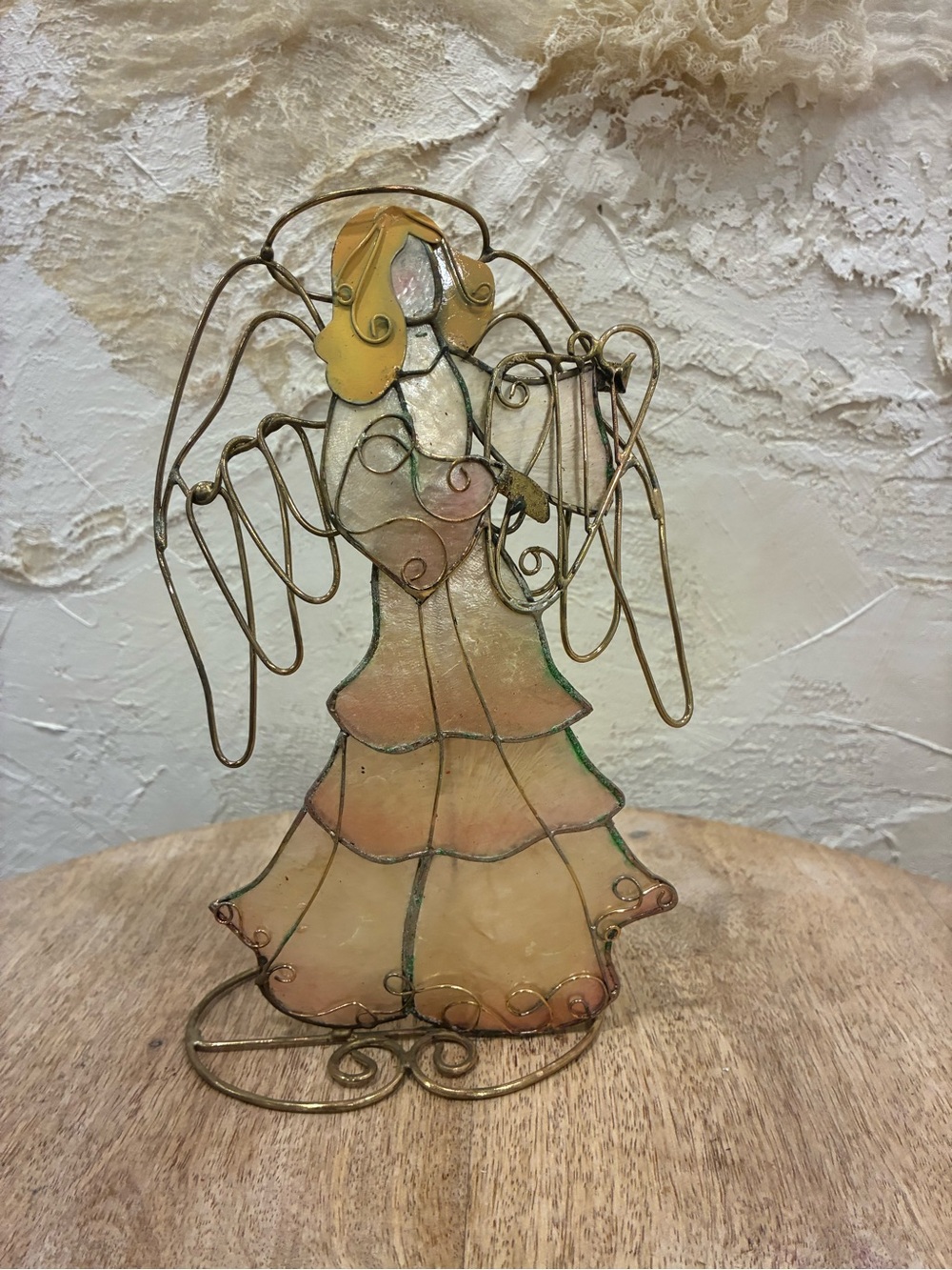 Vintage Capiz Shell Wire Wrapped Angel Figurine